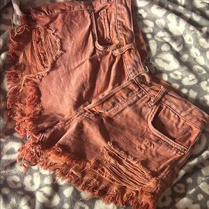 We The Free Frayed Orange Jean Shorts